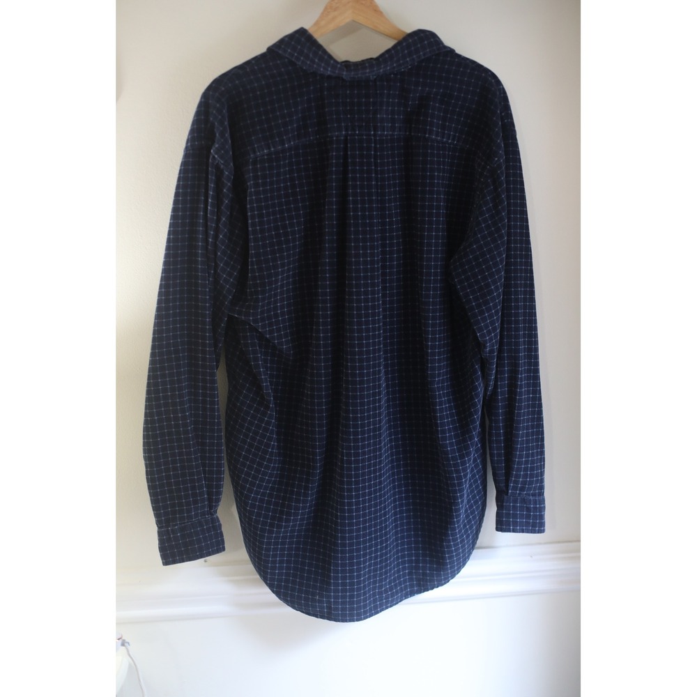 Y2K Tommy Hilfiger Mens‎ Navy Blue Grid Check Corduroy Button Down Shirt Size M - Picture 5 of 7